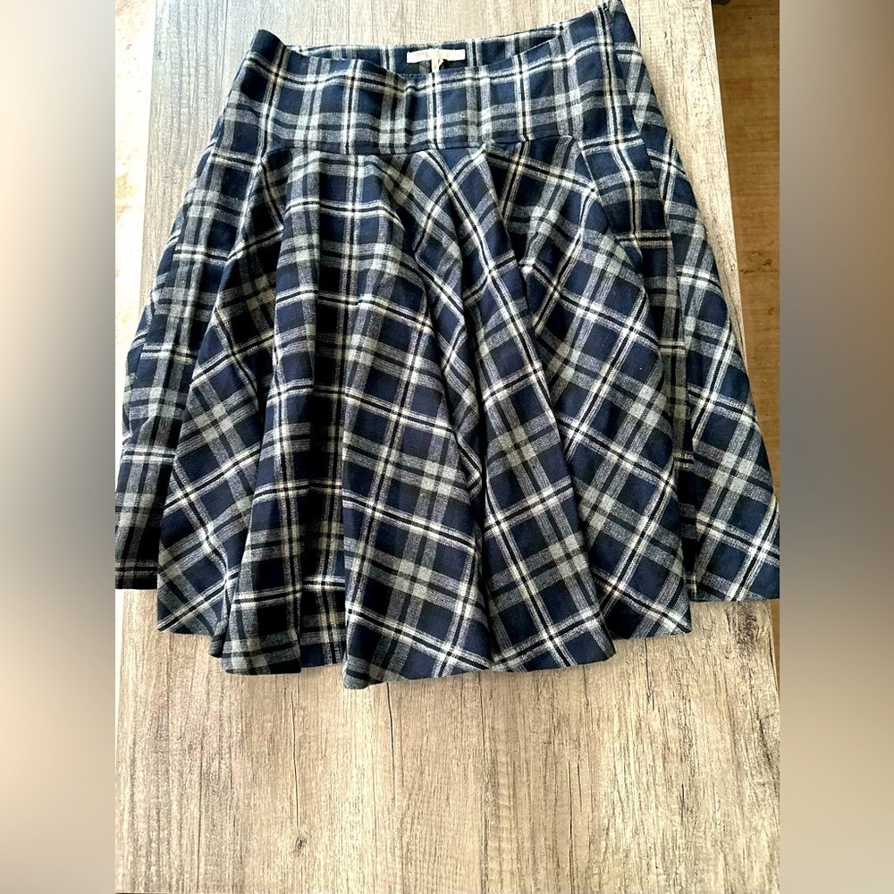 Hazel Navy Blue Plaid Wool Skirt Size Large